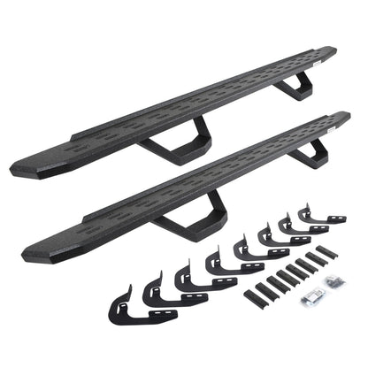 RB30 Running Boards with Mounting Brackets & 2 Pairs of Drops Steps Kit Protective Bedliner Coating 2014-2018 Silverado/Sierra 1500/2500 HD Go Rhino