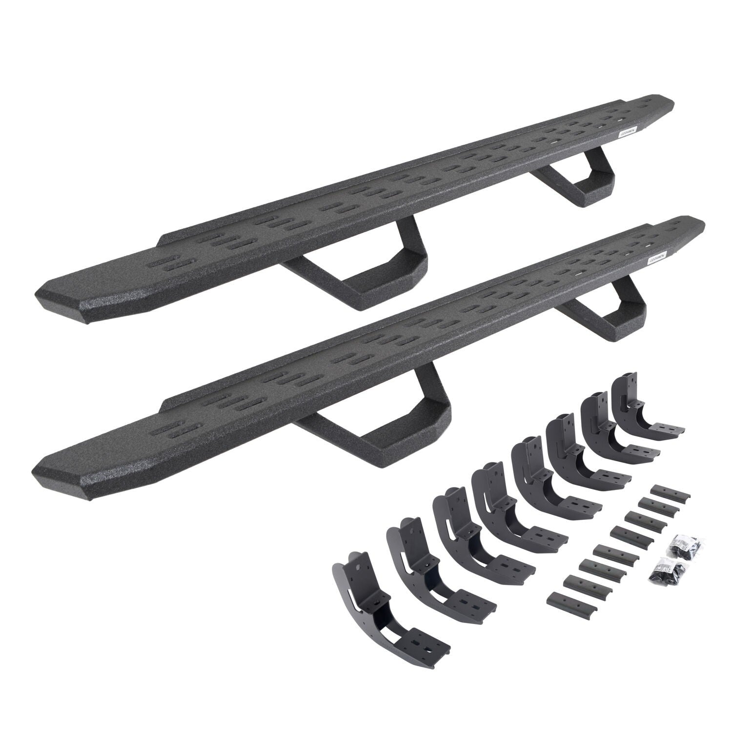 RB30 Running Boards with Mounting Brackets & 2 Pairs of Drop Steps Kit Protective Bedliner Coating 2019-2026 Sierra 1500 2020-2026 Sierra 2500/3500 HD Go Rhino