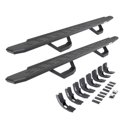 RB30 Running Boards with Mounting Brackets & 2 Pairs of Drop Steps Kit Protective Bedliner Coating 2019-2026 Sierra 1500 2020-2026 Sierra 2500/3500 HD Go Rhino