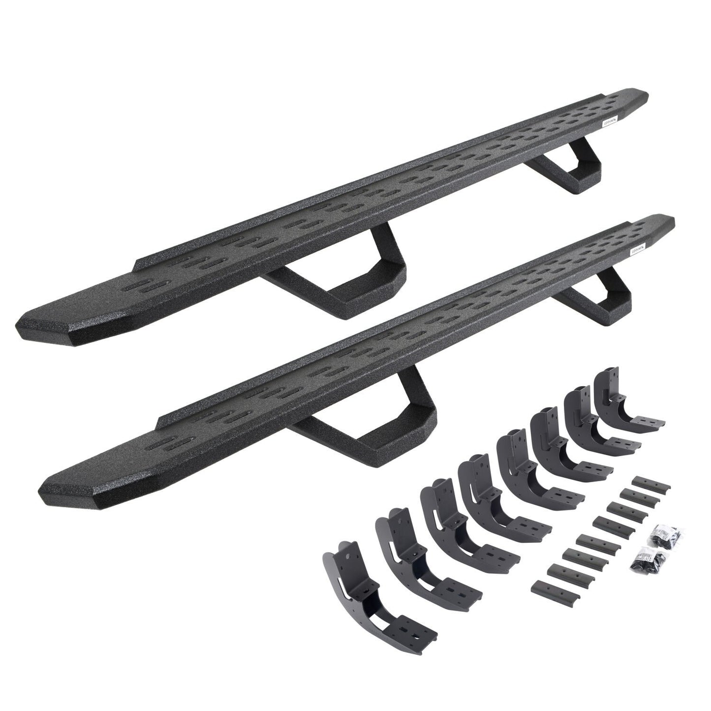 RB30 Running Boards with Mounting Brackets & 2 Pairs of Drops Steps Kit Protective Bedliner Coating 2019-2026 Silverado/Sierra 1500/2500 HD Go Rhino