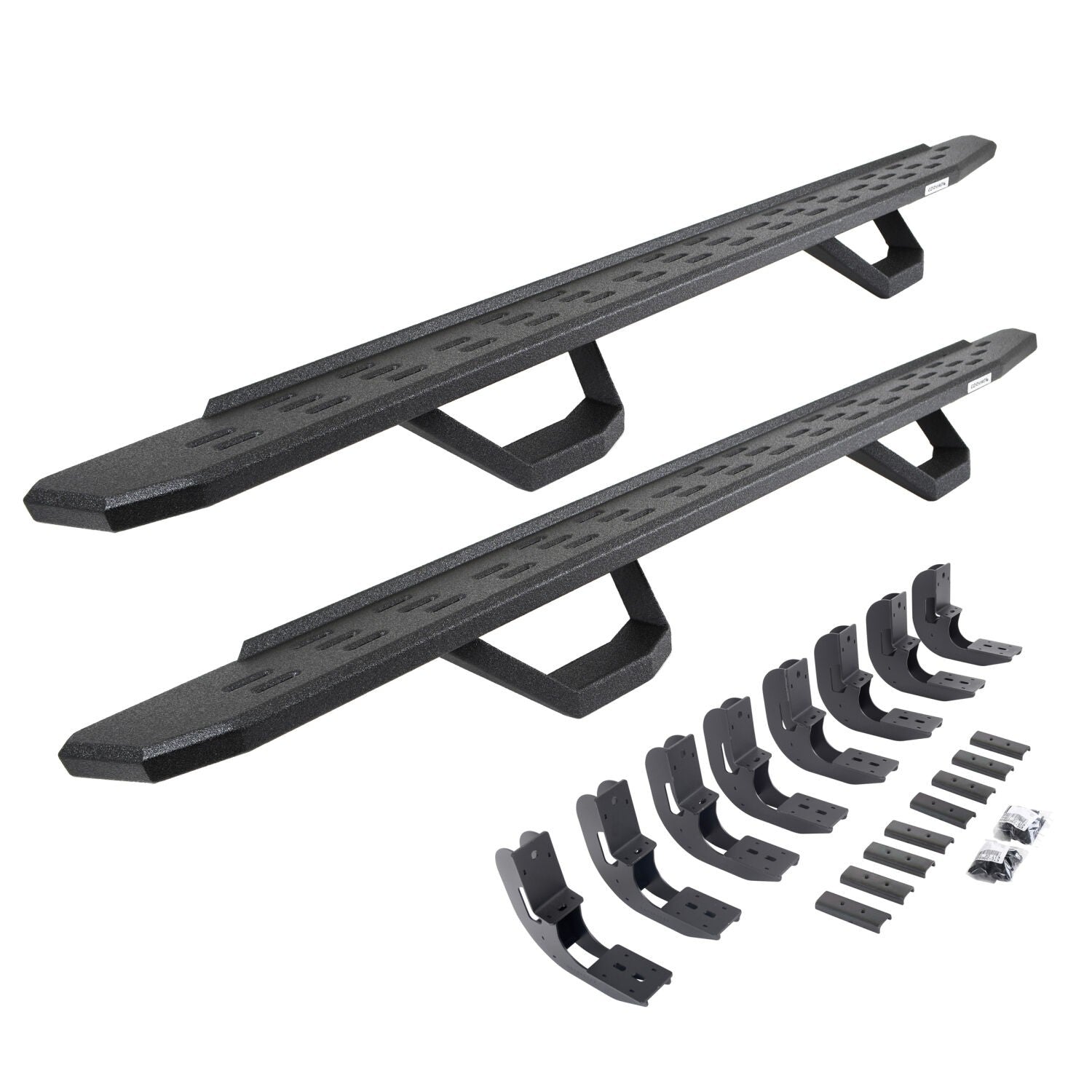 RB30 Running Boards with Mounting Brackets & 2 Pairs of Drops Steps Kit Protective Bedliner Coating 2019-2026 Silverado/Sierra 1500/2500 HD Go Rhino