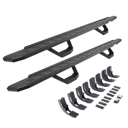 RB30 Running Boards with Mounting Brackets & 2 Pairs of Drops Steps Kit Protective Bedliner Coating 2019-2026 Silverado/Sierra 1500/2500 HD Go Rhino