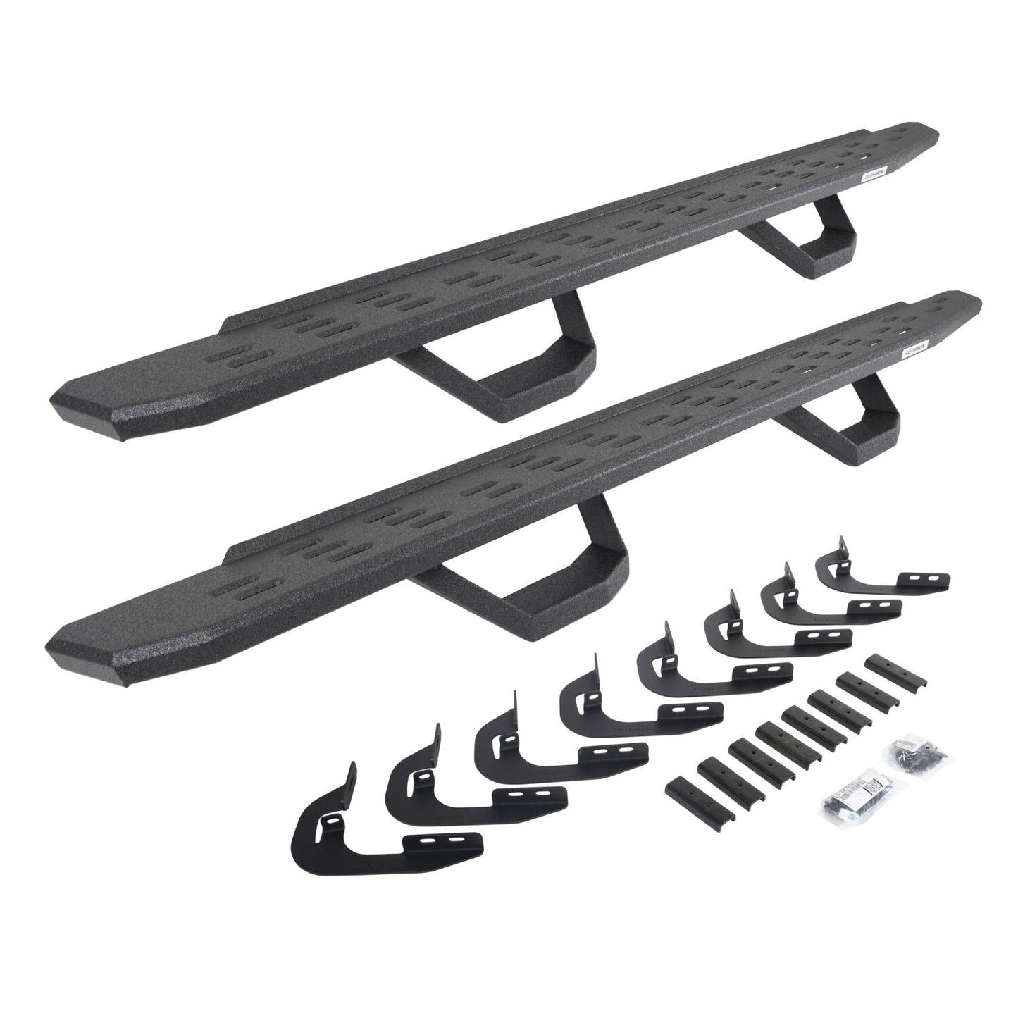 RB30 Running Boards with Mounting Brackets & 2 Pairs of Drops Steps Kit Protective Bedliner Coating 2014-2018 Silverado/Sierra 1500 2015-2018 Silverado/Sierra 2500 HD/3500 HD Go Rhino