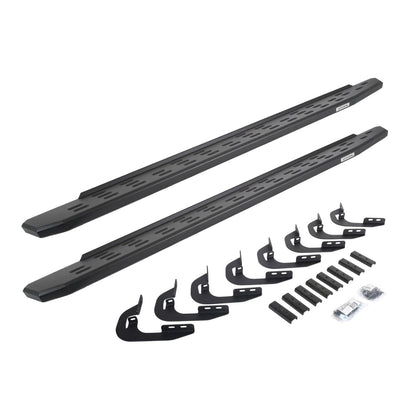 RB30 Running Boards with Mounting Bracket Kit Textured Black 2014-2018 Silverado/Sierra 1500 2015-2018 Silverado/Sierra 2500 HD/3500 HD Go Rhino