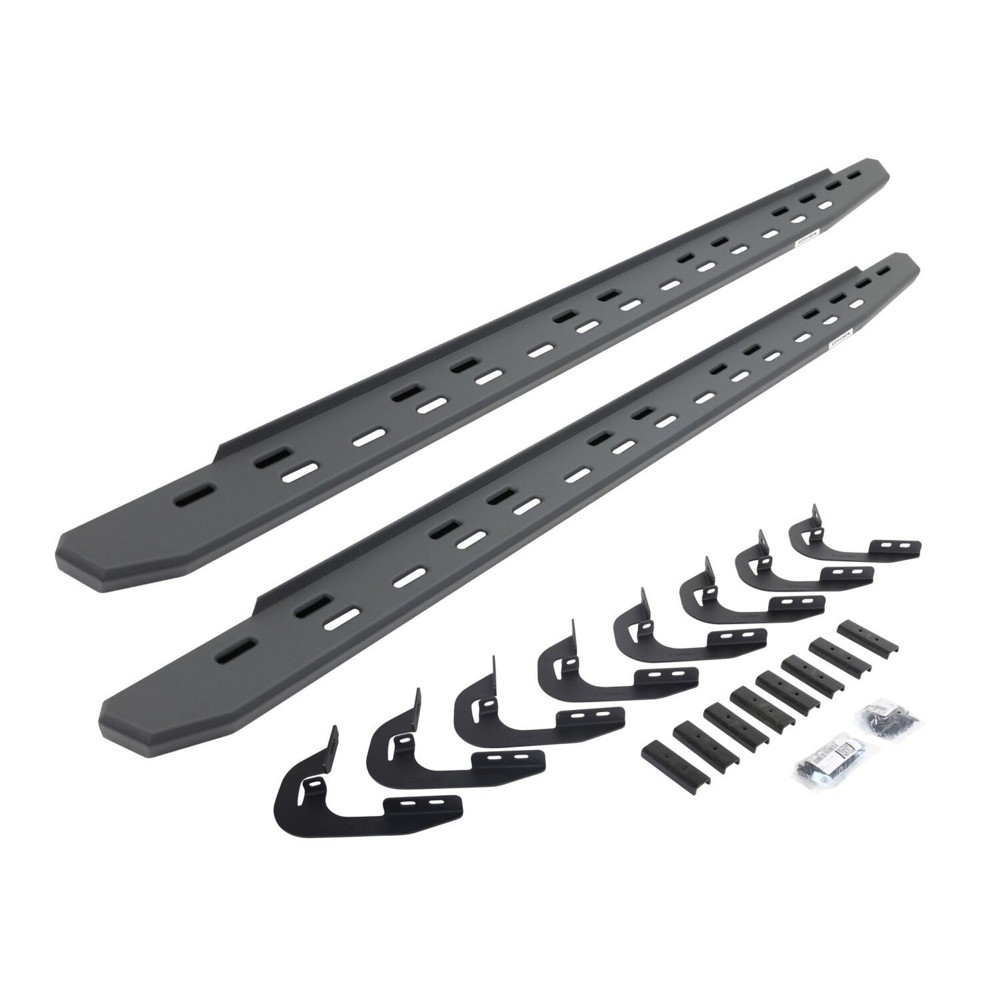RB30 Slim Line Running Boards with Mounting Bracket Kit Textured Black 2014-2018 Silverado/Sierra 1500 2015-2018 Silverado/Sierra 2500 HD/3500 HD Go Rhino