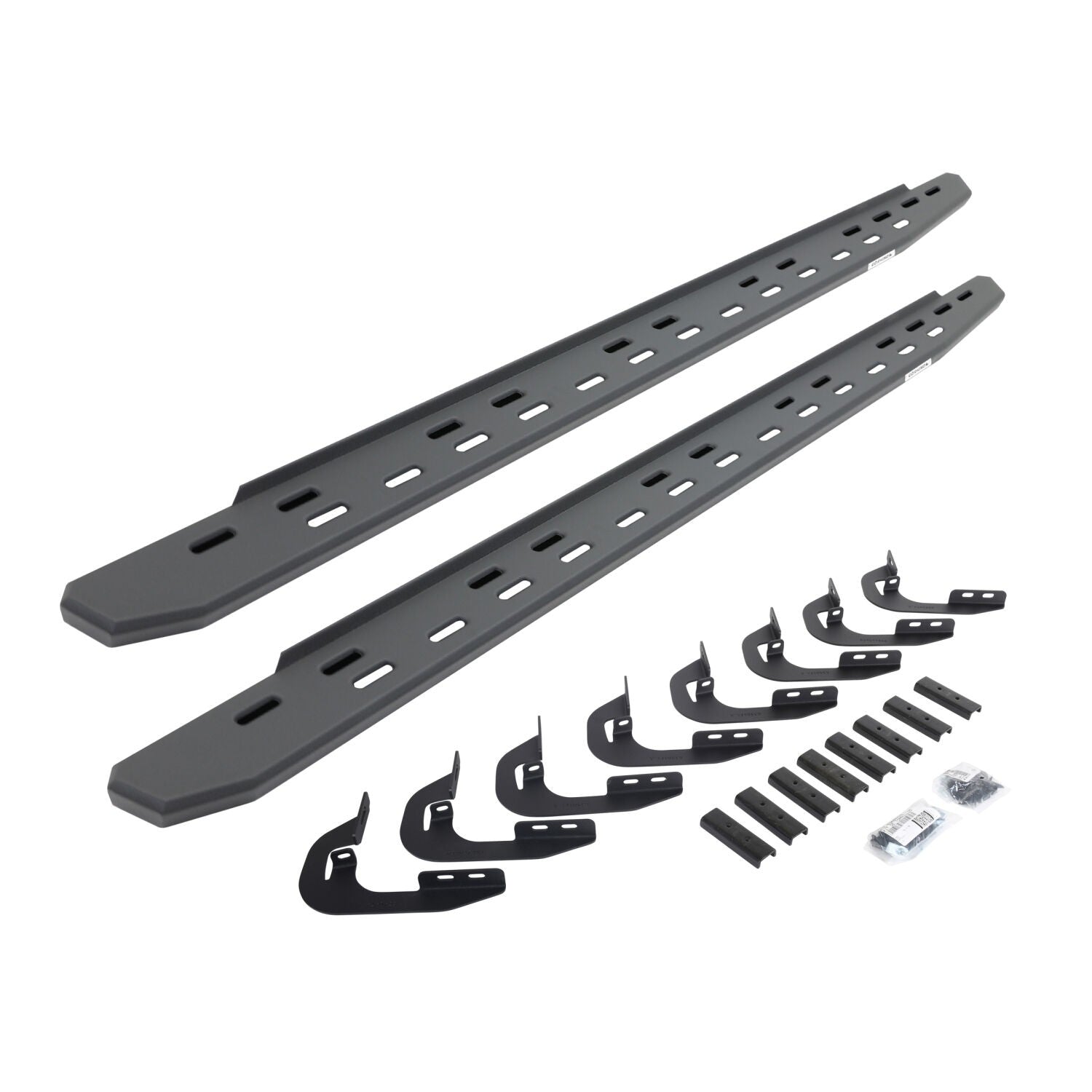 RB30 Slim Line Running Boards with Mounting Bracket Kit Textured Black 2014-2018 Silverado/Sierra 1500 2015-2018 Silverado/Sierra 2500 HD/3500 HD Go Rhino