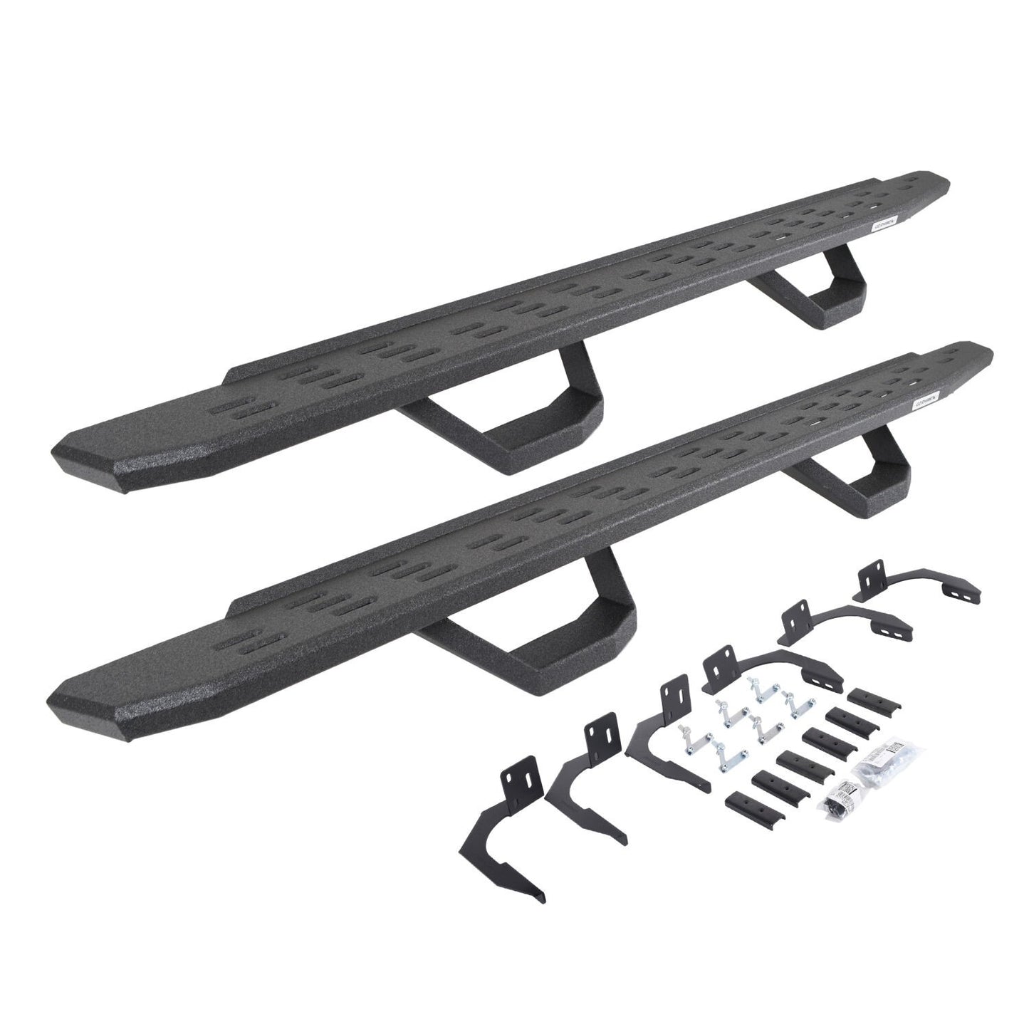 RB30 Running Boards with Mounting Brackets & 2 Pairs of Drops Steps Kit Protective Bedliner Coating 2009-2014 Dodge Ram 1500 Go Rhino
