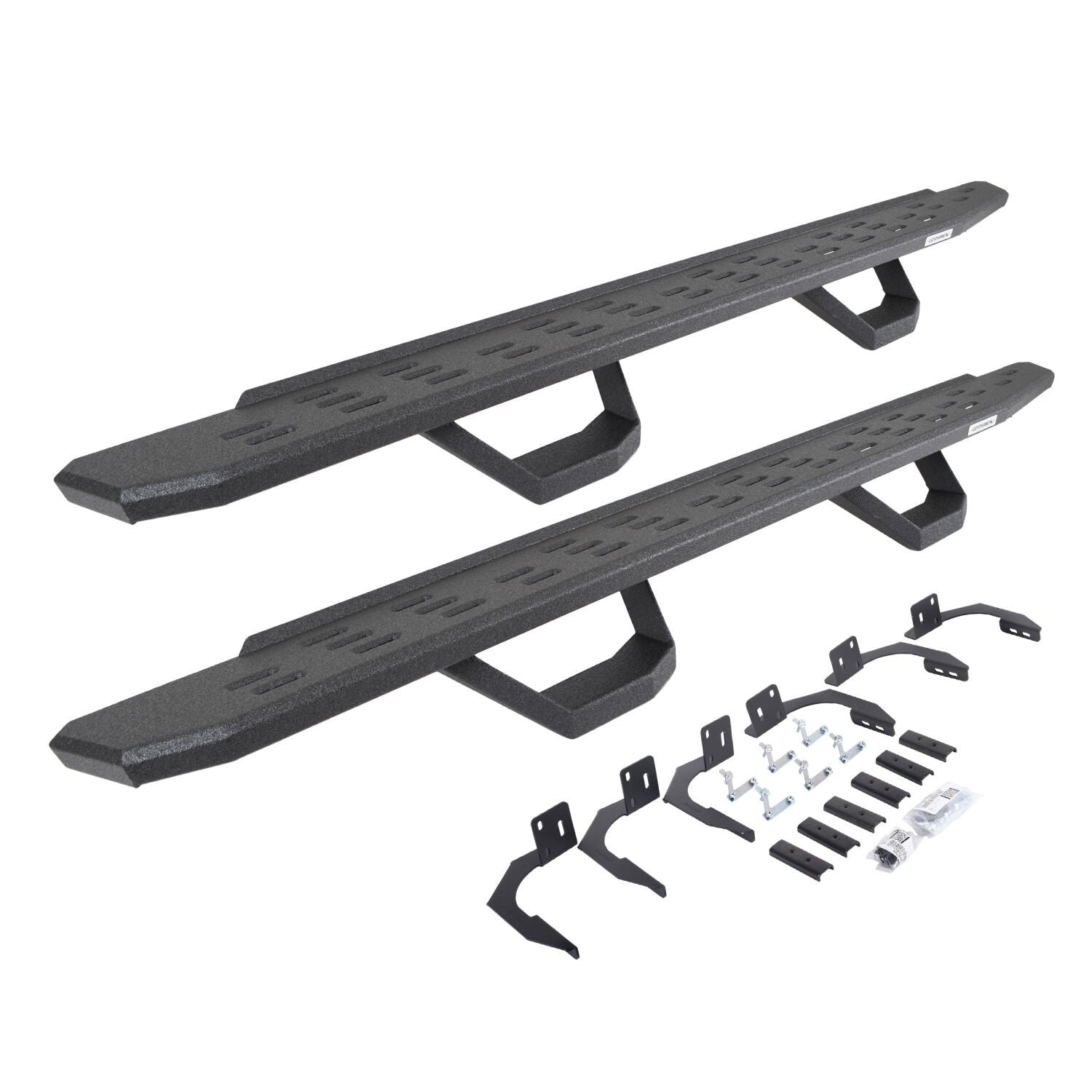 RB30 Running Boards with Mounting Brackets & 2 Pairs of Drops Steps Kit Protective Bedliner Coating 2009-2014 Dodge Ram 1500 Go Rhino