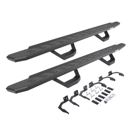 RB30 Running Boards with Mounting Brackets & 2 Pairs of Drops Steps Kit Protective Bedliner Coating 2009-2014 Dodge Ram 1500 Go Rhino