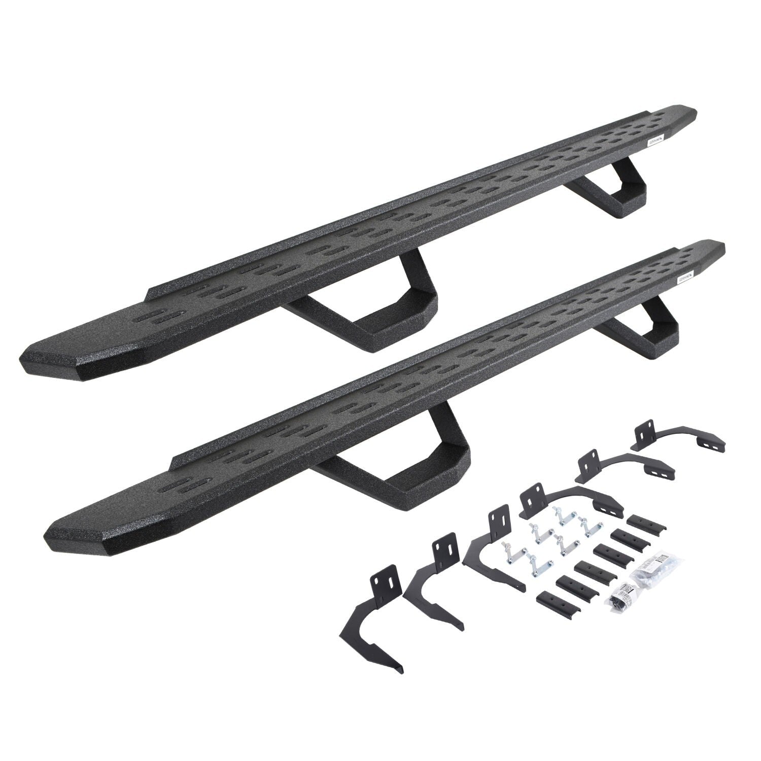 RB30 Running Boards with Mounting Brackets & 2 Pairs of Drops Steps Kit Protective Bedliner Coating 2009-2025 Dodge Ram 1500/2500/3500 Go Rhino