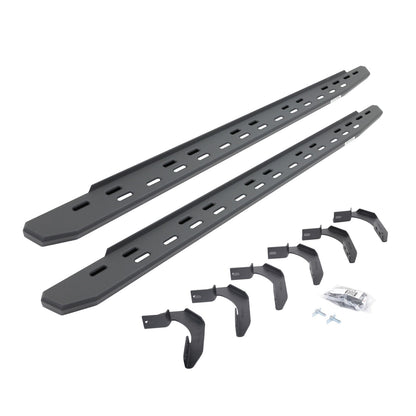 RB30 Slim Line Running Boards with Mounting Bracket Kit Textured Black 2004-2014 Ford F-150 Extended Cab Go Rhino