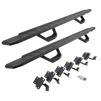 RB30 Running Boards with Mounting Brackets & 2 Pairs of Drops Steps Kit Protective Bedliner Coating 2004-2014 Ford F-150 Go Rhino