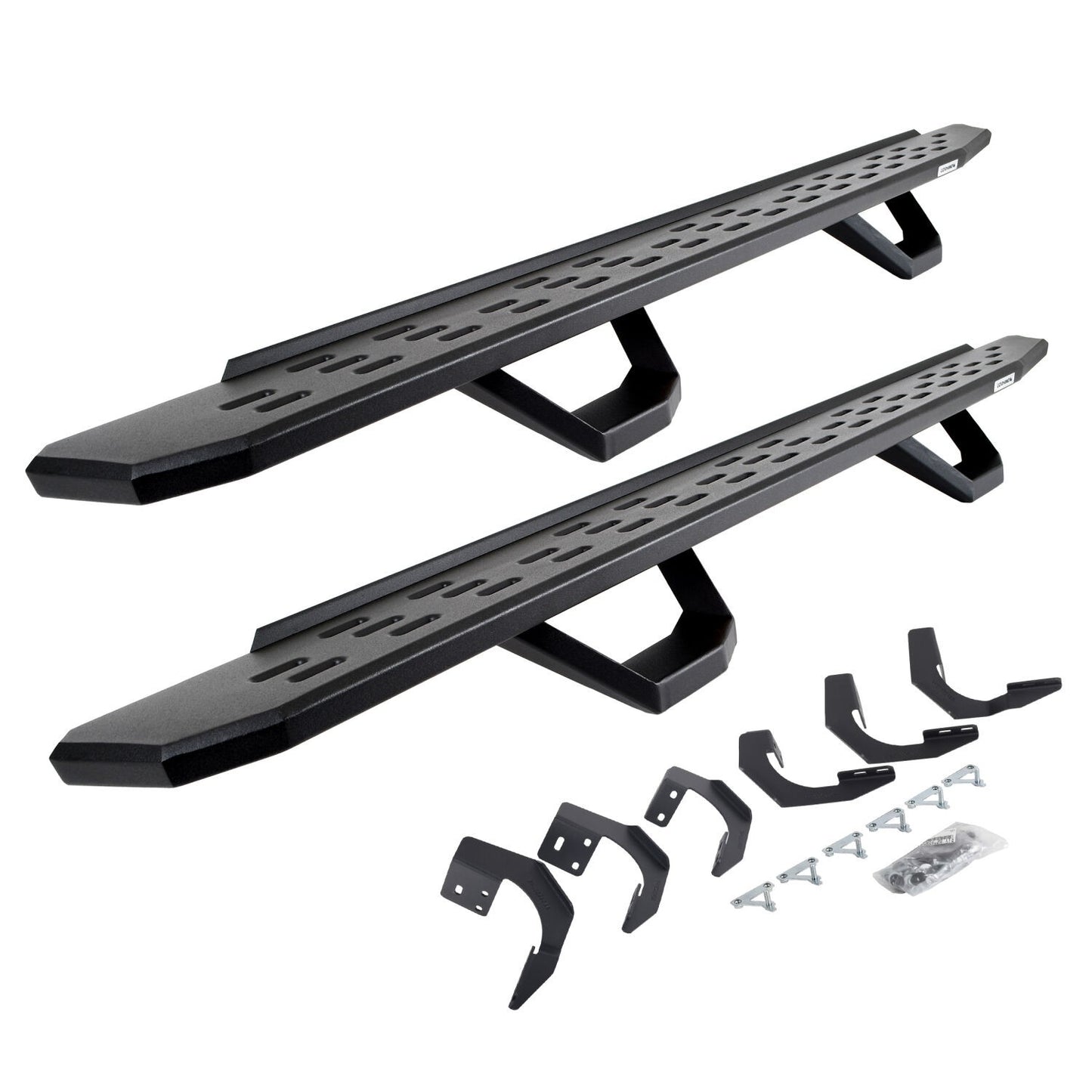 RB30 Running Boards with Mounting Brackets & 2 Pairs of Drops Steps Kit Textured Black 2015-2018 Ram 1500 Go Rhino