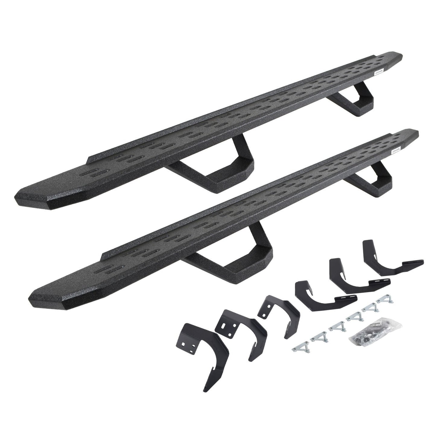 RB30 Running Boards with Mounting Brackets & 2 Pairs of Drops Steps Kit Protective Bedliner Coating 2015-2018 Ram 1500 Go Rhino