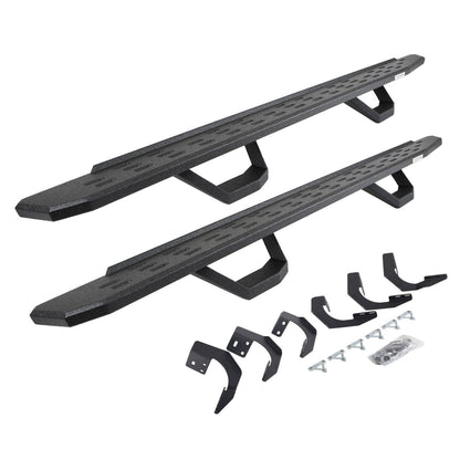 RB30 Running Boards with Mounting Brackets & 2 Pairs of Drops Steps Kit Protective Bedliner Coating 2015-2018 Ram 1500 Go Rhino