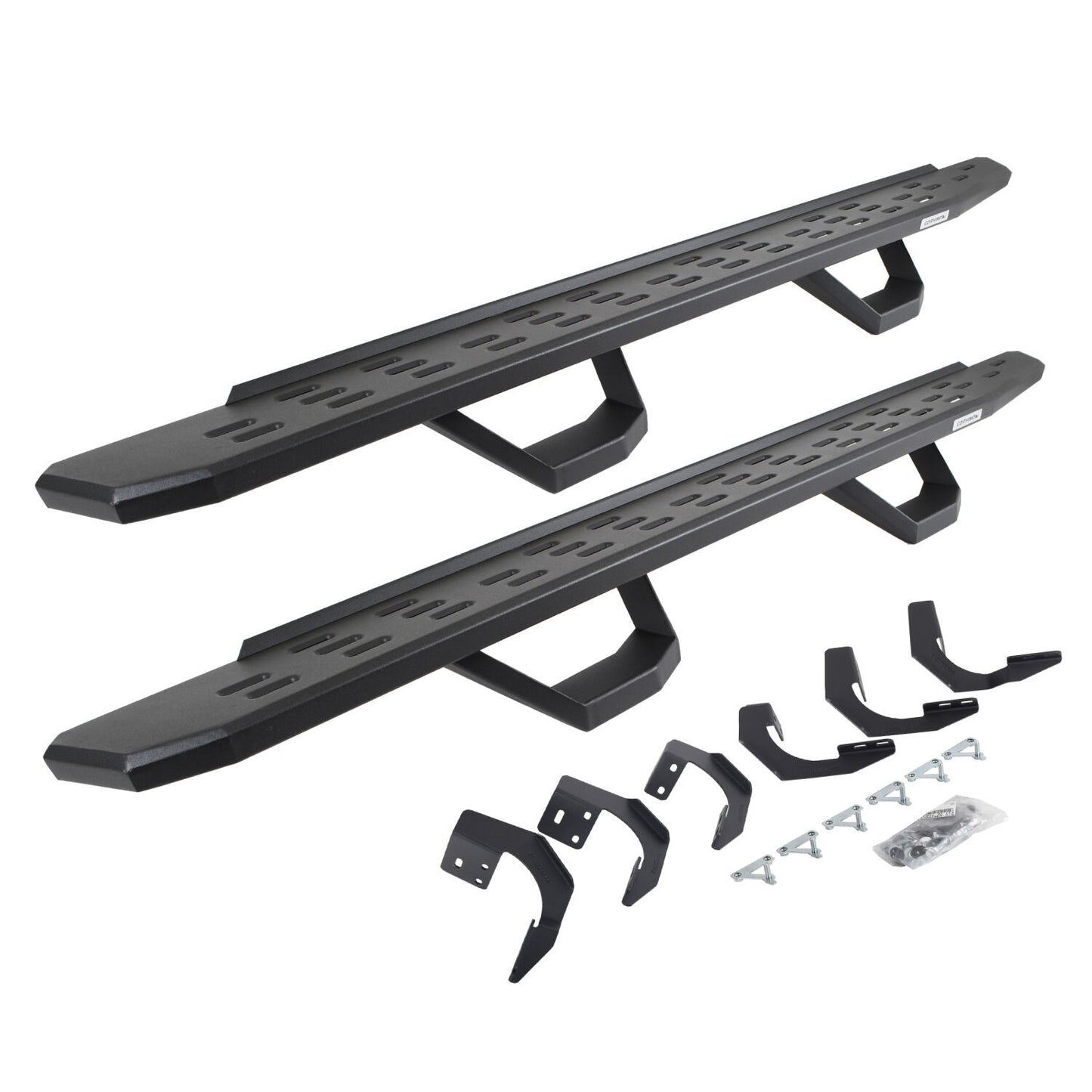 RB30 Running Boards with Mounting Brackets & 2 Pairs of Drops Steps Kit Textured Black 2015-2018 Ram 1500 Extended Cab Go Rhino