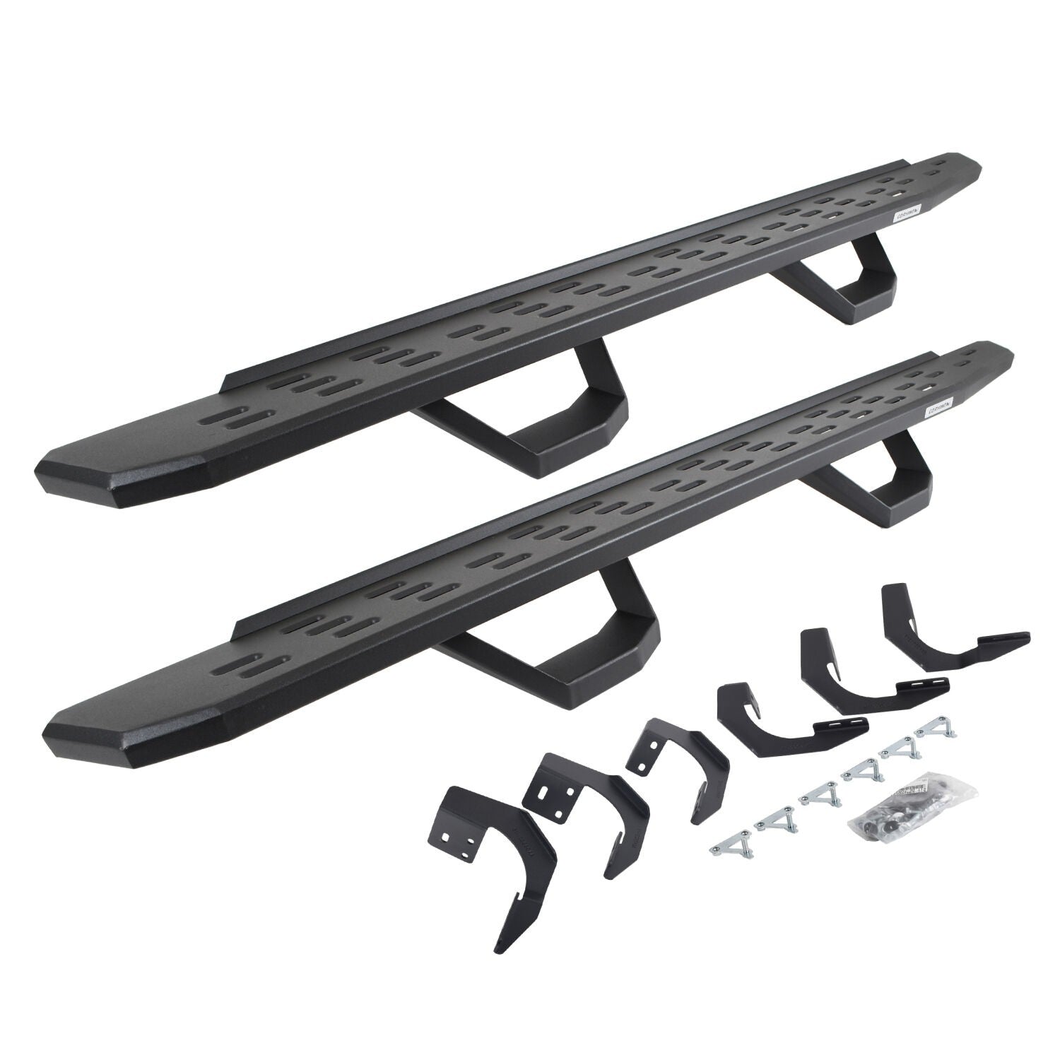 RB30 Running Boards with Mounting Brackets & 2 Pairs of Drops Steps Kit Textured Black 2015-2018 Ram 1500 Extended Cab Go Rhino