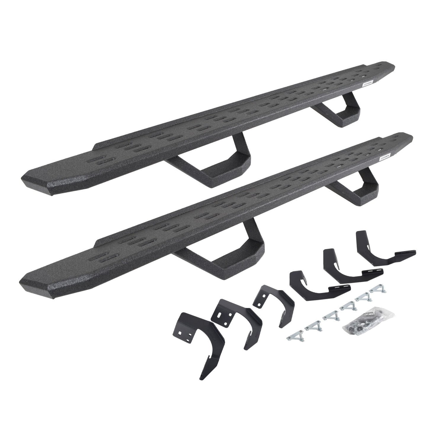 RB30 Running Boards with Mounting Brackets & 2 Pairs of Drops Steps Kit Protective Bedliner Coating 2015-2018 Ram 1500 Extended Cab Go Rhino