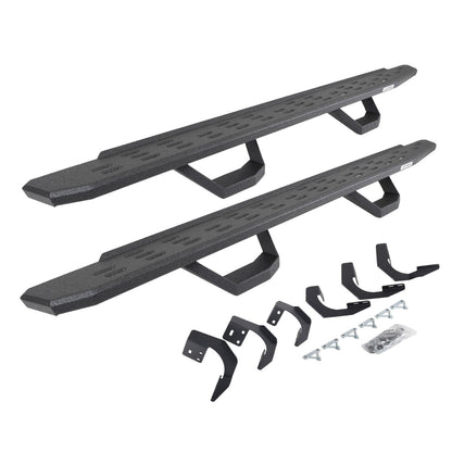 RB30 Running Boards with Mounting Brackets & 2 Pairs of Drops Steps Kit Protective Bedliner Coating 2015-2018 Ram 1500 Extended Cab Go Rhino