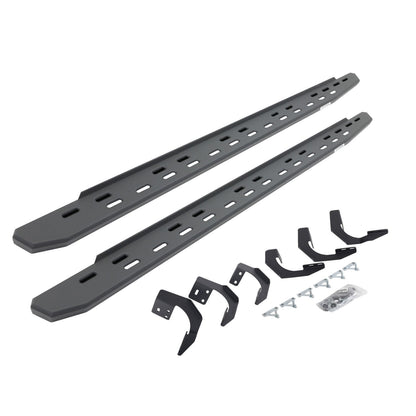 RB30 Slim Line Running Boards with Mounting Bracket Kit Textured Black 2015-2018 Ram 1500 Extended  Cab Go Rhino