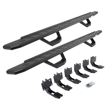 RB30 Running Boards with Mounting Brackets & 2 Pairs of Drops Steps Kit Protective Bedliner Coating 2019-2025 Ram 1500 Extended Cab Go Rhino