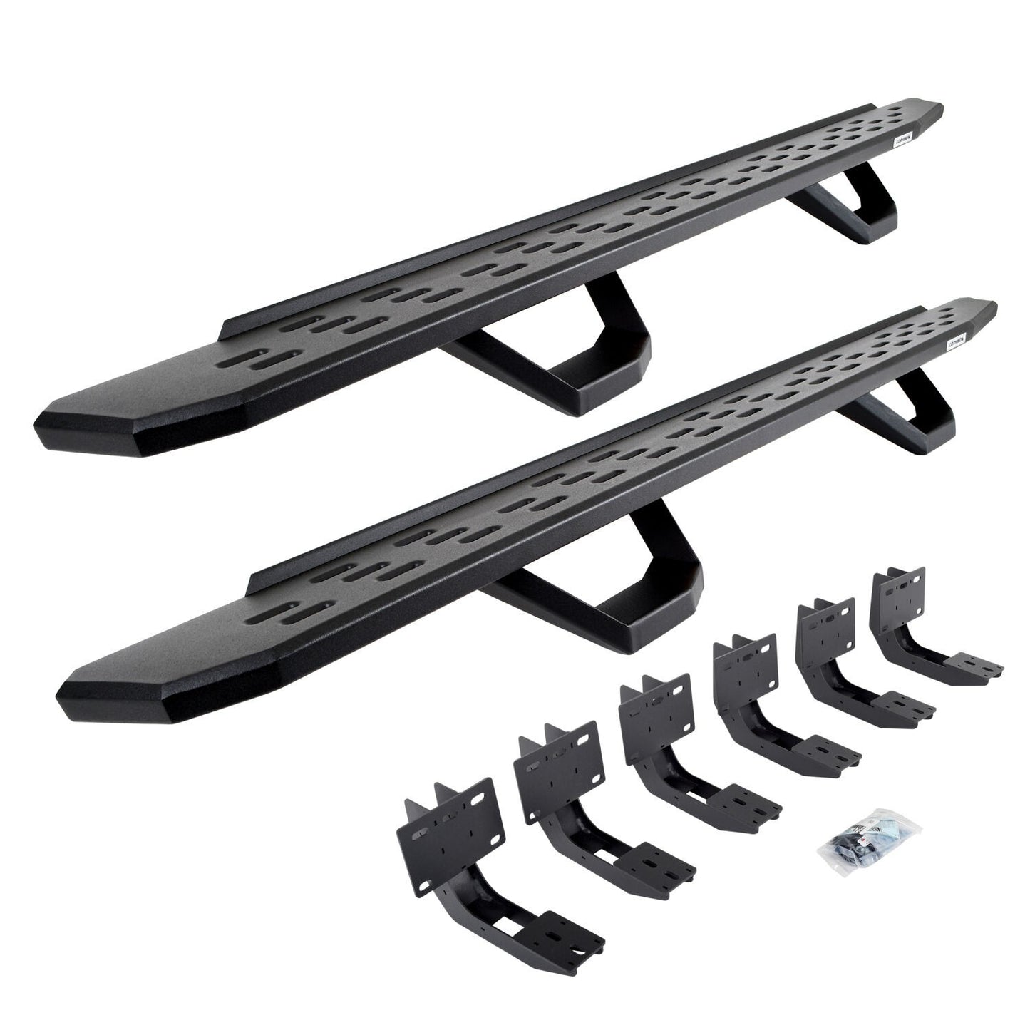 RB30 Running Boards with Mounting Brackets & 2 Pairs of Drops Steps Kit Textured Black 2019-2025 Ram 1500 Go Rhino
