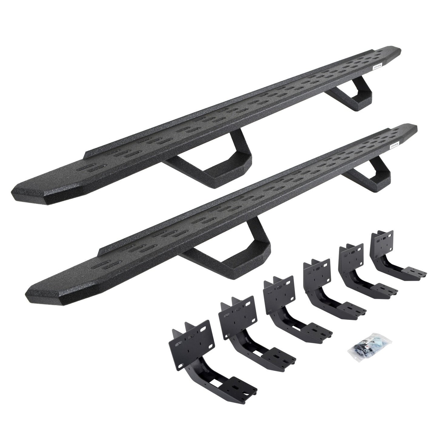 RB30 Running Boards with Mounting Brackets & 2 Pairs of Drops Steps Kit Protective Bedliner Coating 2019-2025 Ram 1500 Go Rhino