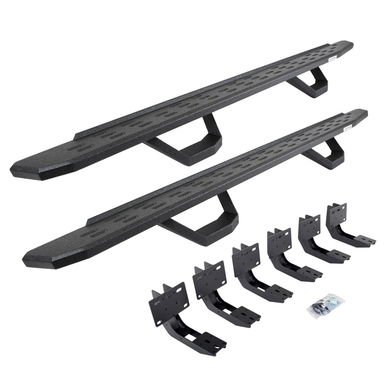 RB30 Running Boards with Mounting Brackets & 2 Pairs of Drops Steps Kit Protective Bedliner Coating 2019-2025 Ram 1500 Go Rhino