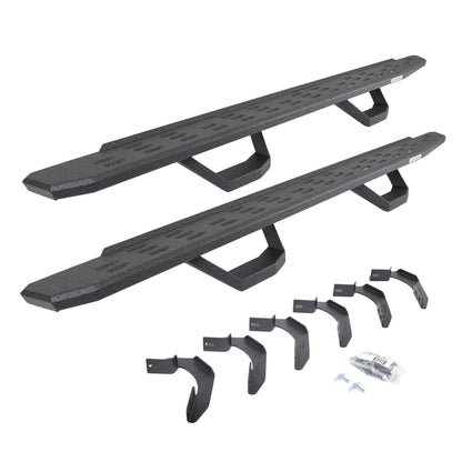 RB30 Running Boards with Mounting Brackets & 2 Pairs of Drops Steps Kit Protective Bedliner Coating 2005-2026 Nissan Frontier Go Rhino