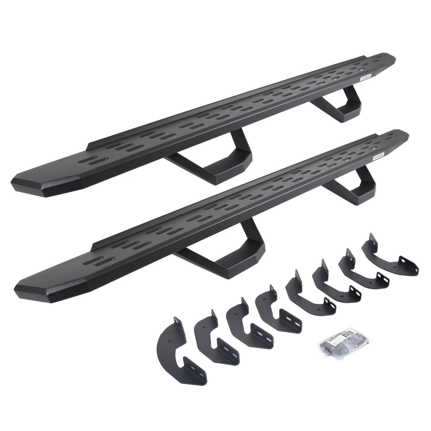 RB30 Running Boards with Mounting Brackets & 2 Pairs of Drops Steps Kit Textured Black 2007-2021 Toyota Tundra Extended Cab Go Rhino