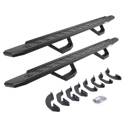 RB30 Running Boards with Mounting Brackets & 2 Pairs of Drops Steps Kit Textured Black 2007-2021 Toyota Tundra Extended Cab Go Rhino