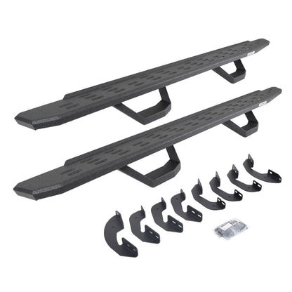 RB30 Running Boards with Mounting Brackets & 2 Pairs of Drops Steps Kit Protective Bedliner Coating 2007-2021 Toyota Tundra Extended Cab Go Rhino