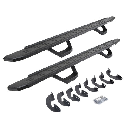 RB30 Running Boards with Mounting Brackets & 2 Pairs of Drops Steps Kit Protective Bedliner Coating 2007-2021 Toyota Tundra Go Rhino