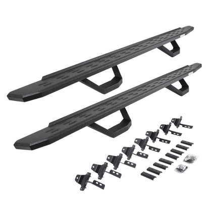 RB30 Running Boards with Mounting Brackets & 2 Pairs of Drops Steps Kit Protective Bedliner Coating 2020-2025 Jeep Gladiator Go Rhino