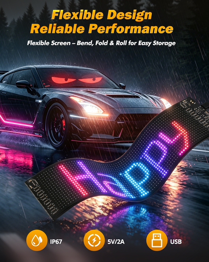 🆕Single Pack Devil's Eye Atmosphere Light Flexible Programmable USB APP Control Car LED Screen 23.42x4.72in for Windshield Decoration