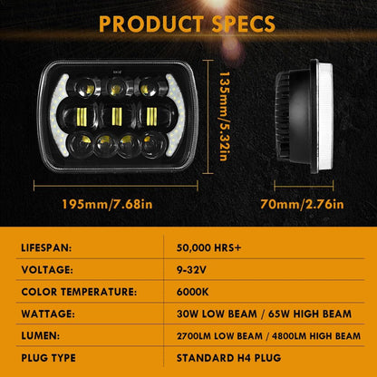 (2pcs/set) 130W 7x6 LED Headlight with DRL for Jeep Wrangler YJ XJ MJ/ Ford/ Savana/  Trucks (Black/Chrome)