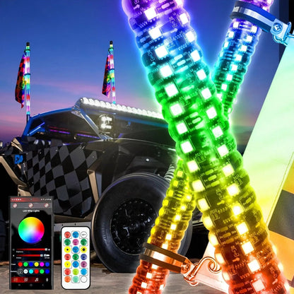 New LED RGB Whip Lights with Turn Signal & Brake Light, Bluetooth APP/ Remote Control