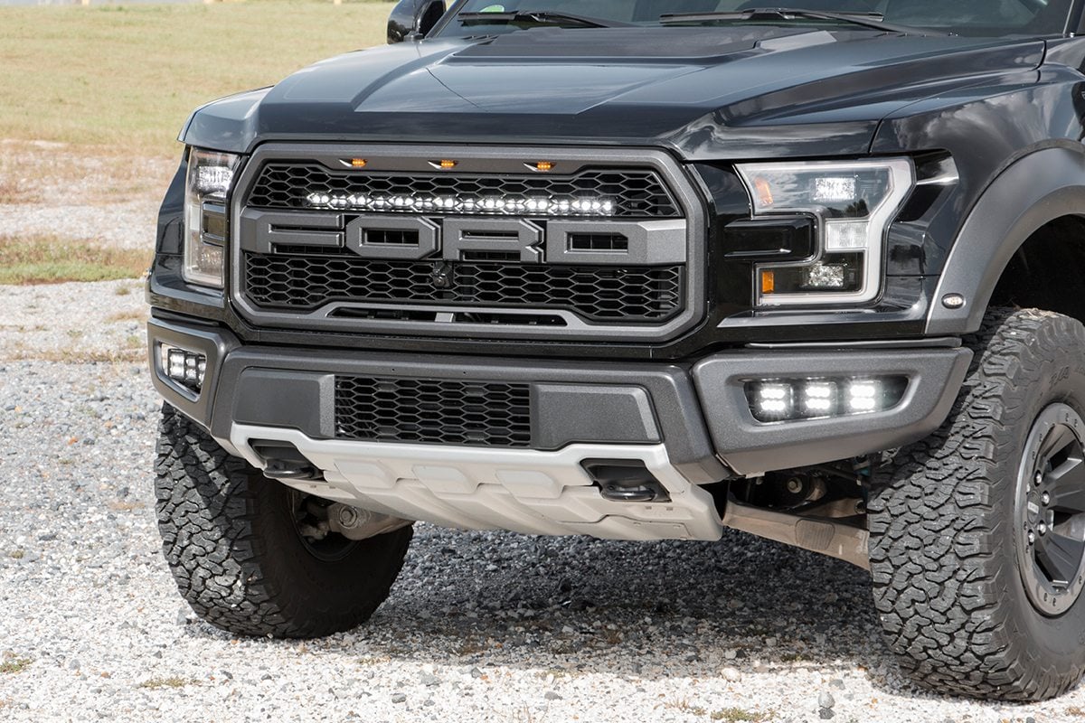 LED Light Kit Grille Mount 30 Inch Black Single Row Ford Raptor 4WD (17-20) Rough Country
