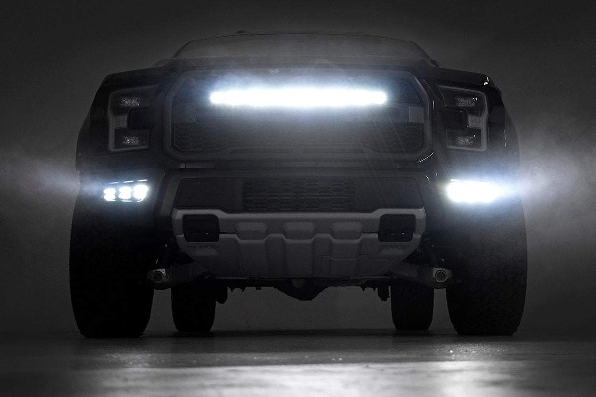 LED Light Kit Grille Mount 30 Inch Black Single Row Ford Raptor 4WD (17-20) Rough Country