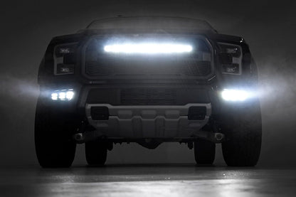 LED Light Kit Grille Mount 30 Inch Black Single Row Ford Raptor 4WD (17-20) Rough Country