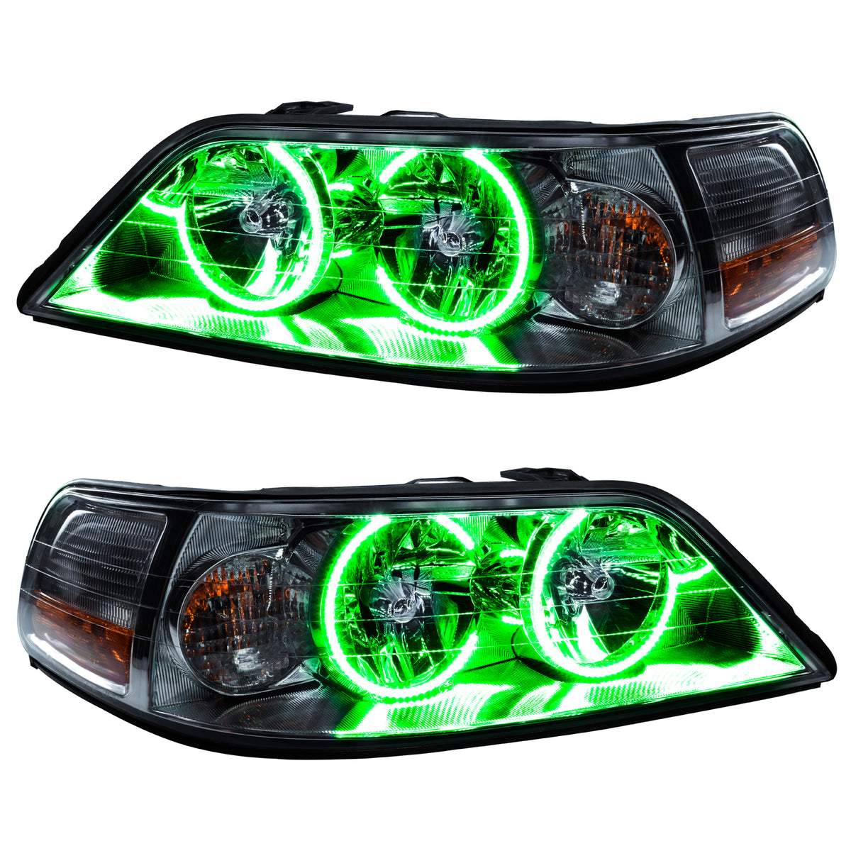 2005-2011 Lincoln Town Car Pre-Assembled LED Halo Headlights - (Non-HID) - Green
