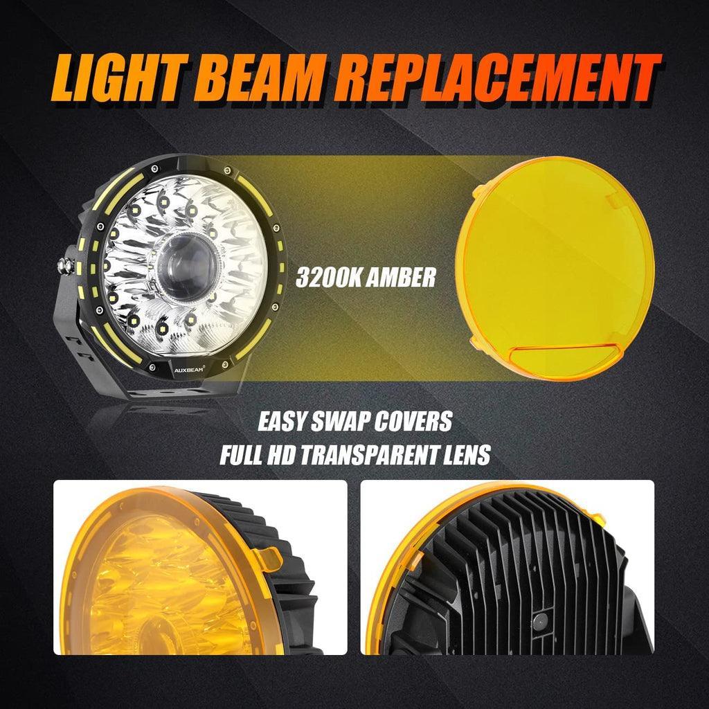 (2pcs/set) 7 Inch 230W 33332LM 360-PRO Series Custom Lens Offroad LED Driving Lights+Amber/Black Covers(Optional) for JEEP WRANGLER JL JK TJ
