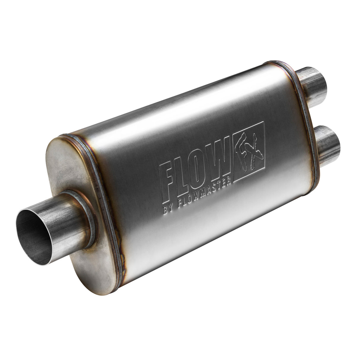 Flow Fx Muffler Flow Fx Muffler 3.00 Center In/2.50 Dual Out Moderate Sound Stainless Steel Flowmaster