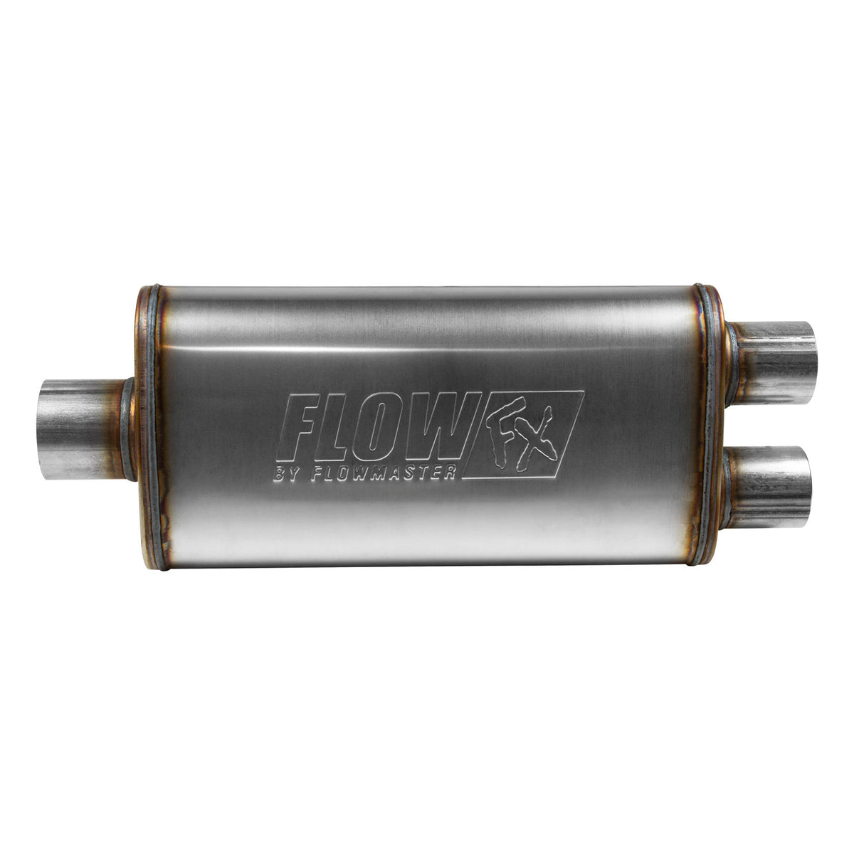 Flow Fx Muffler Flow Fx Muffler 3.00 Center In/2.50 Dual Out Moderate Sound Stainless Steel Flowmaster