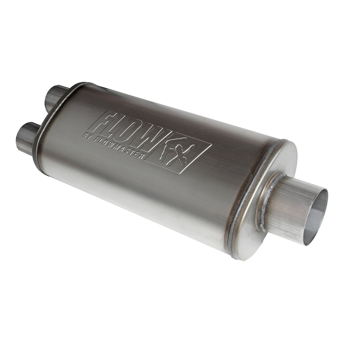 Flow Fx Muffler Flow Fx Muffler 3.50 Center In/2.50 Dual Out Straight Through Performance Moderate Sound Stainless Steel Flowmaster