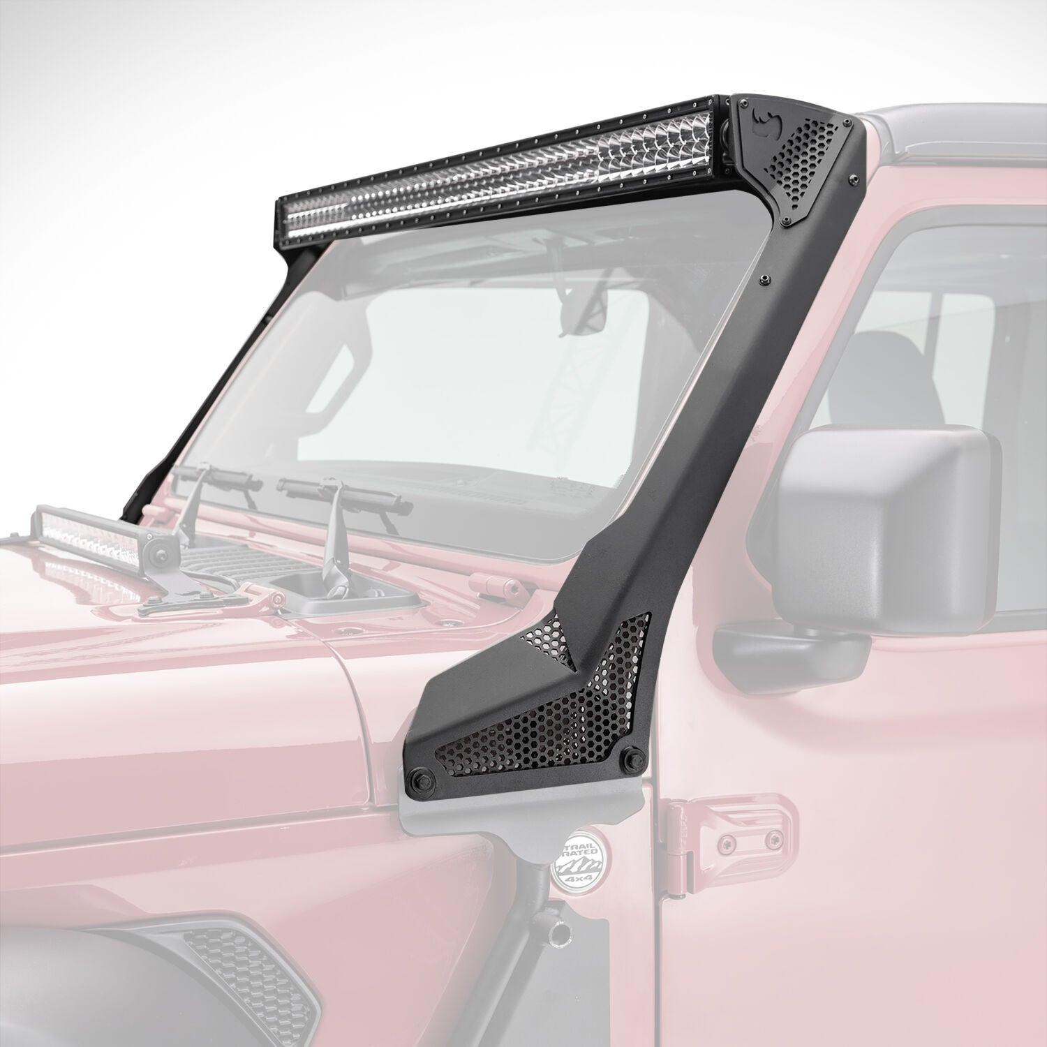 XE Windshield Light Bar Mount Textured Black 2018-2026 Jeep Wrangler JL 2020-2025 Jeep Gladiator Go Rhino