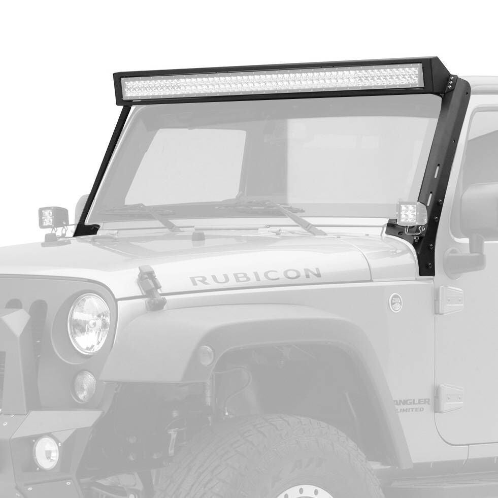 WLF Windshield Light Mount Frame Compatible with Rigid E2 50 Inch Textured Black For 2007-2018 Jeep Wrangler JK Go Rhino