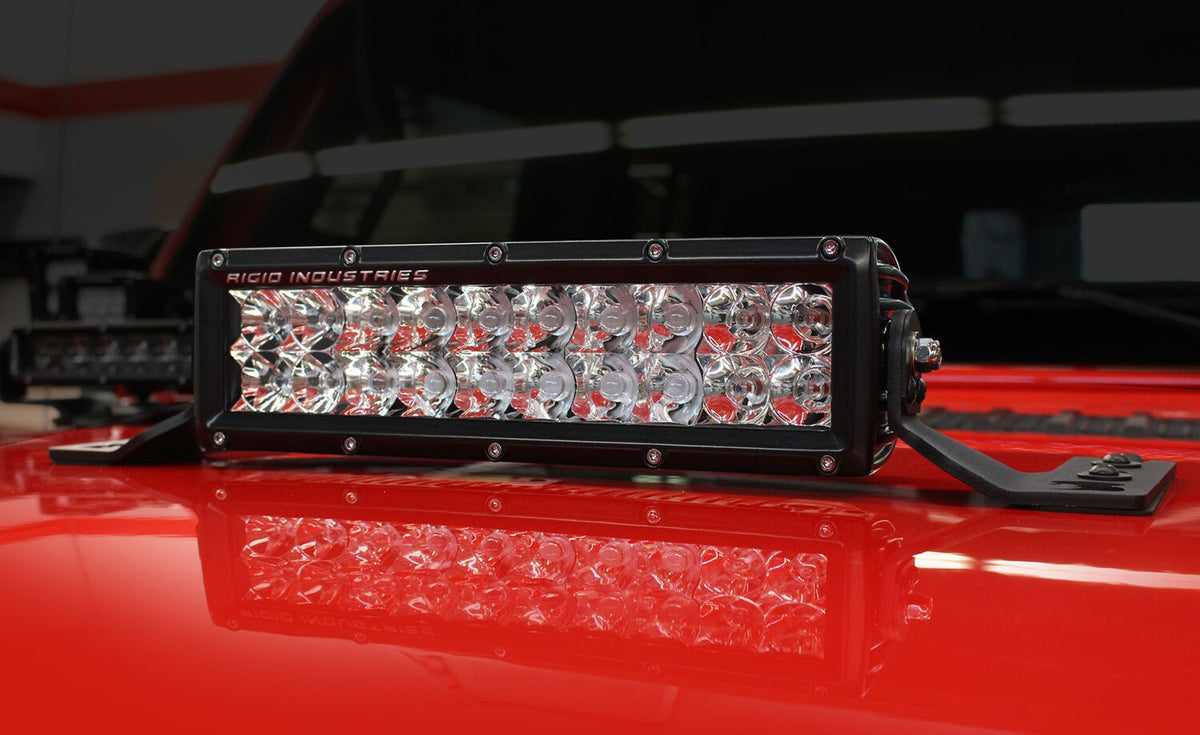 XE Center Hood Light Mount for a 10 Inch Double Row LED Bar Textured Black 2018-2026 Jeep Wrangler JL 2020-2025 Jeep Gladiator Go Rhino