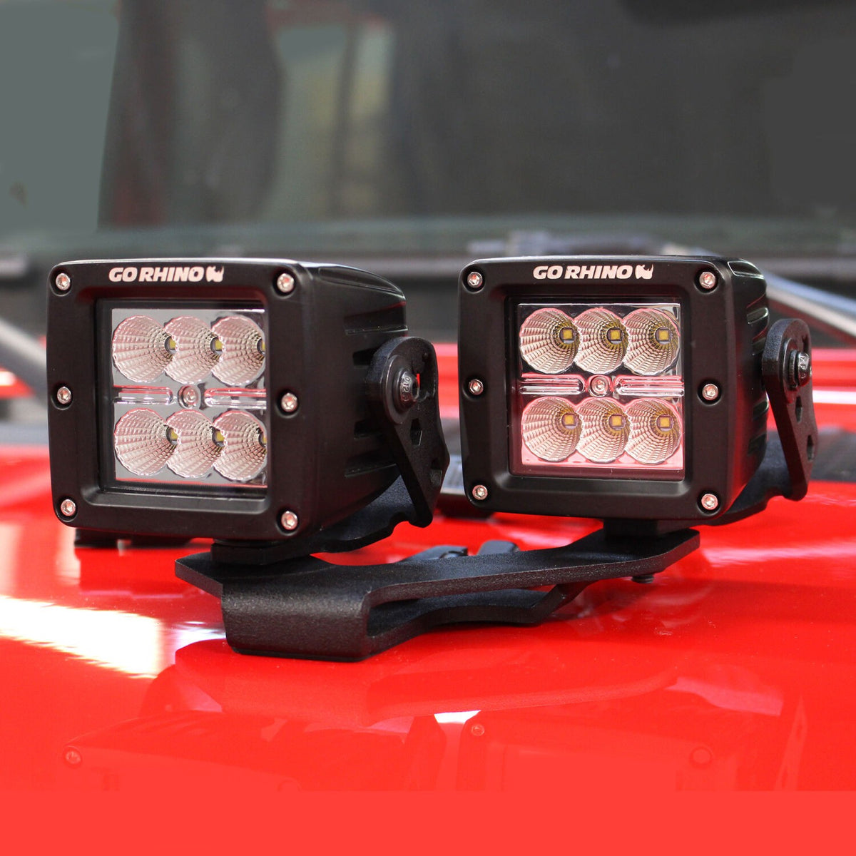 XE Center Hood Light Mounts Several 3 Inch Cube LED Lights to hood Textured Black 2018-2026 Jeep Wrangler JL 2020-2025 Jeep Gladiator Go Rhino