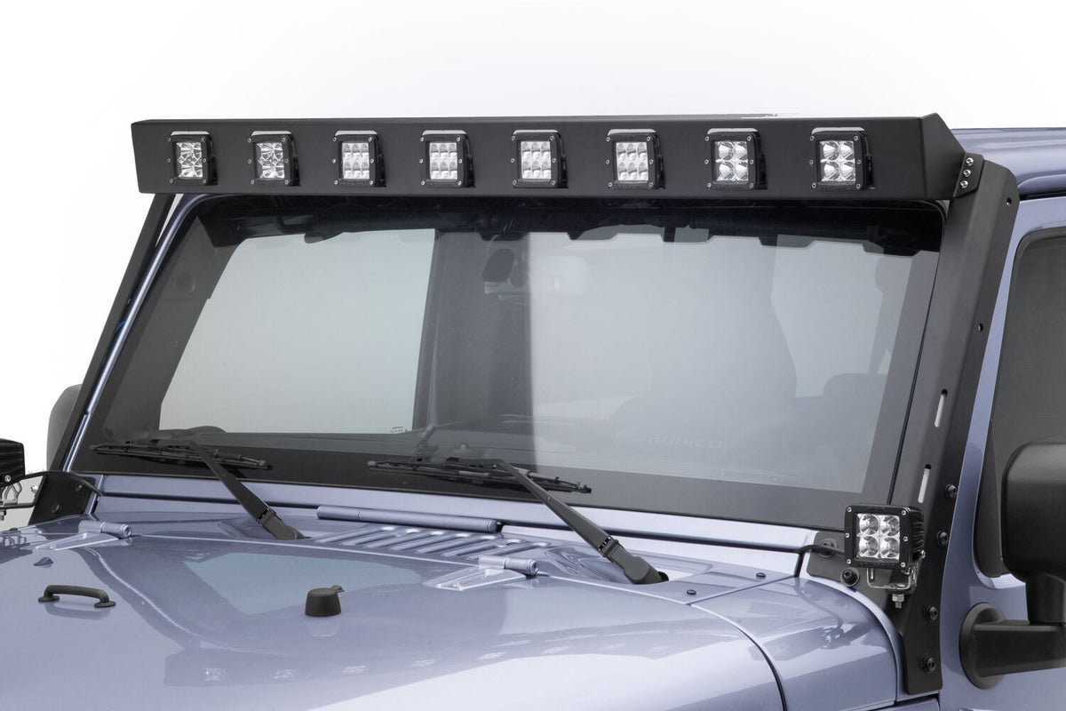 WLF Windshield Light Mount Frame Compatible with Rigid D-Series Dually Textured Black For 2007-2018 Jeep Wrangler JK Go Rhino